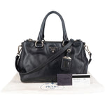 Prada Black Leather Vitello Double Zip Handbag - vintageandkickz