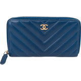 Chanel Quilted Leather Chevron Zip Around Wallet