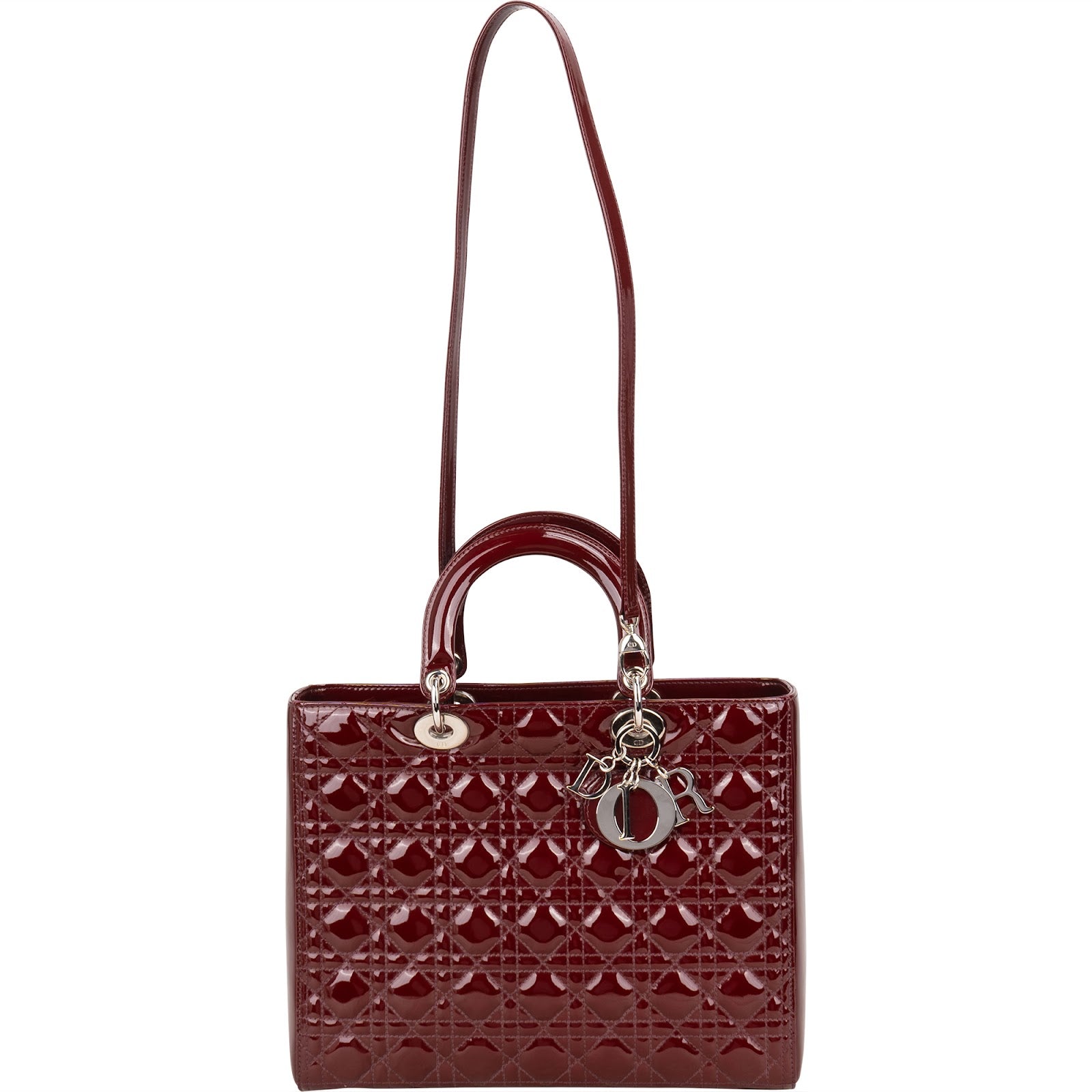 Christian Dior Quilted Patent Leather Lady Dior Handbag - vintageandkickz