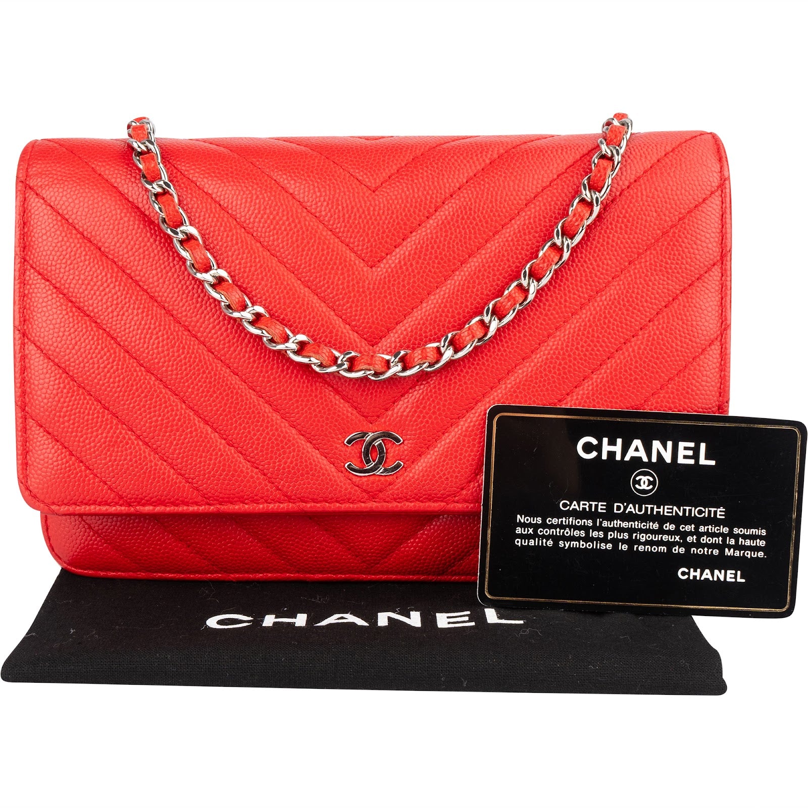Chanel Chevron Caviar Leather Wallet On Chain Crossbody Bag - vintageandkickz