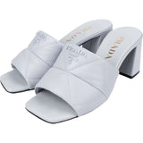 Prada Light Blue Quilted Nappa Leather Calzature Donna Mules Heel Sandals (35)