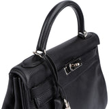 Hermès Noir Clemence Leather Palladium Kelly 32 Handbag