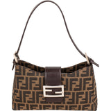 Fendi Monogram FF Zucca Baguette Buckle Canvas Small Shoulder Bag