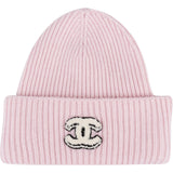 Chanel Pink Cashmere CC Emblem Ribbed Beanie