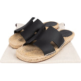 Hermès Black Leather Aloha Espadrille Sandals Shoes (44)