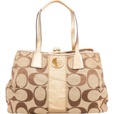 Coach Monogram Signature Stripe Frame Carryall Handbag