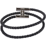 Hermès Noir Leather Le Bijou Fantaisie Tournis Tresse Double Tour Bracelet