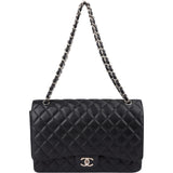 Chanel Quilted Caviar Leather Palladium Maxi Double Flap Crossbody Bag