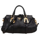 Prada Soft Black Calf Leather Handle Satchel Handbag