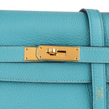 Hermès Taurillon Clemence Leather Gold Kelly 32 Handbag Blue Saint-Cyr