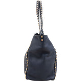 Valentino Garavani Navy Calfskin Large Rockstud Shopper Shoulder Bag