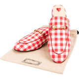 Gucci Red Gingham Nylon Leather Princetown Horsebit Slipper Mules (37)