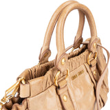 Miu Miu Vitello Lux Leather Gathered Drawstring Satchel Handbag