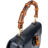 Gucci Navy Smooth Leather Bamboo Top Handle Bag Handbag