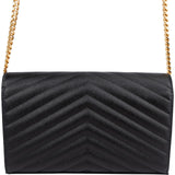 Saint Laurent Grain de Poudre Leather Monogram Wallet On Chain Crossbody Bag