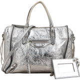 Balenciaga Metallic Crinkled Leather Small City Crossbody Handbag