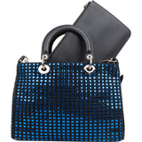 Christian Dior Blue Woven Embellished Tweed Patch Lady Dior Handbag