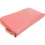 Prada Pink Saffiano Leather Zip Around Wallet