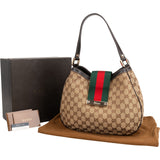 Gucci Monogram GG Canvas Web Hobo Shoulder Bag