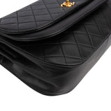 Chanel Quilted Lambskin Half Moon 24K Gold Double Flap Shoulder Bag