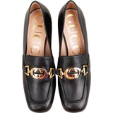 Gucci Black Brushed Leather Interlocking G Mid-Heel Loafers (34,5)