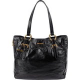 Prada Crinkled Vernice Naplak Leather Zip Around Tote Shoulder Bag