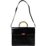 Gucci Black Leather Bamboo Briefcase Handbag