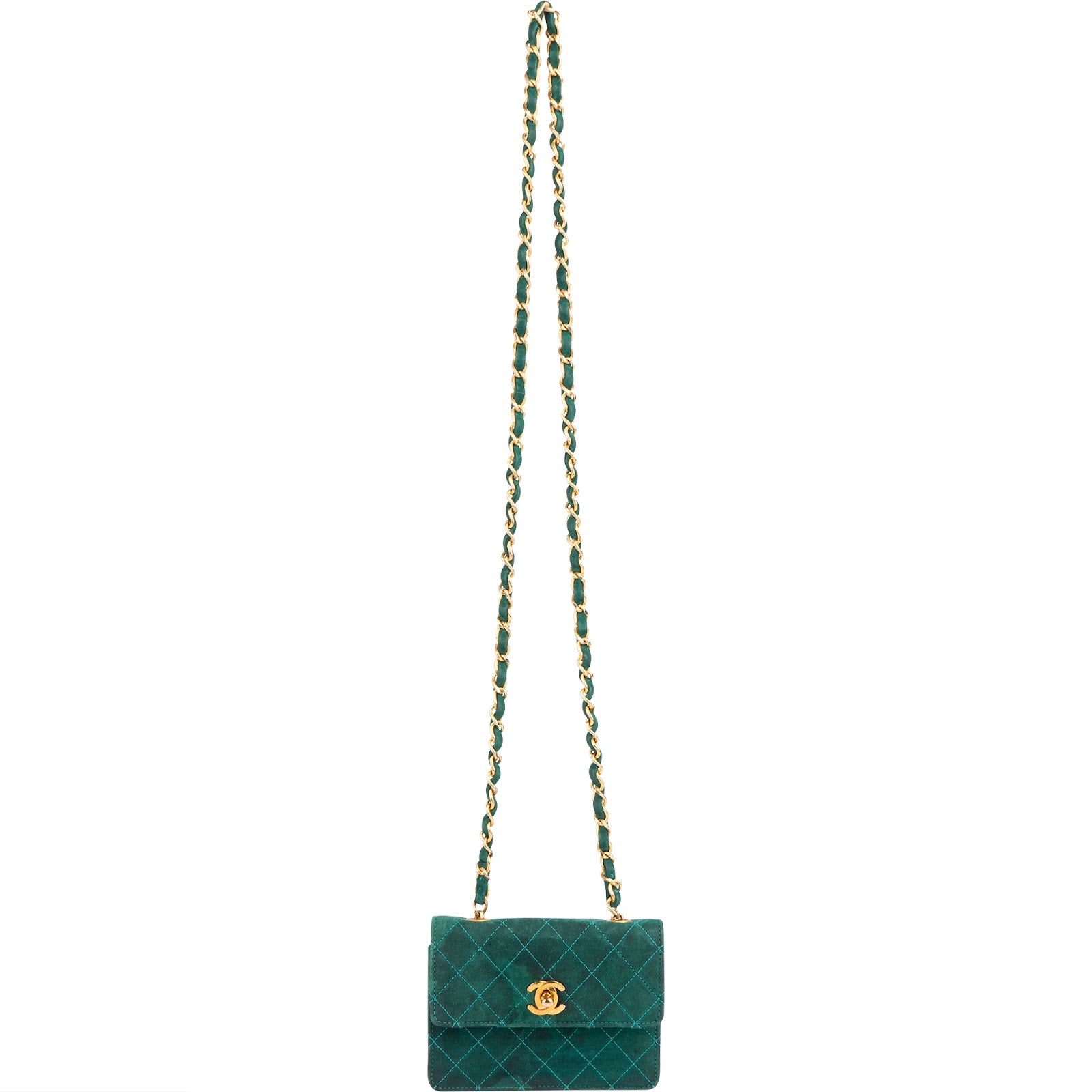 Chanel Stitching Suede 24K Gold Mini Single Flap Crossbody Bag - vintageandkickz