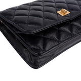 Chanel Quilted Crinkled Navy Lambskin 2.55 Reissue Wallet on Chain Crossbody Bag