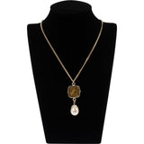 Chanel Gold CC Black Enamel Pearl Drop Necklace