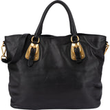 Prada Black Soft Calfskin Buckle Tote Handbag