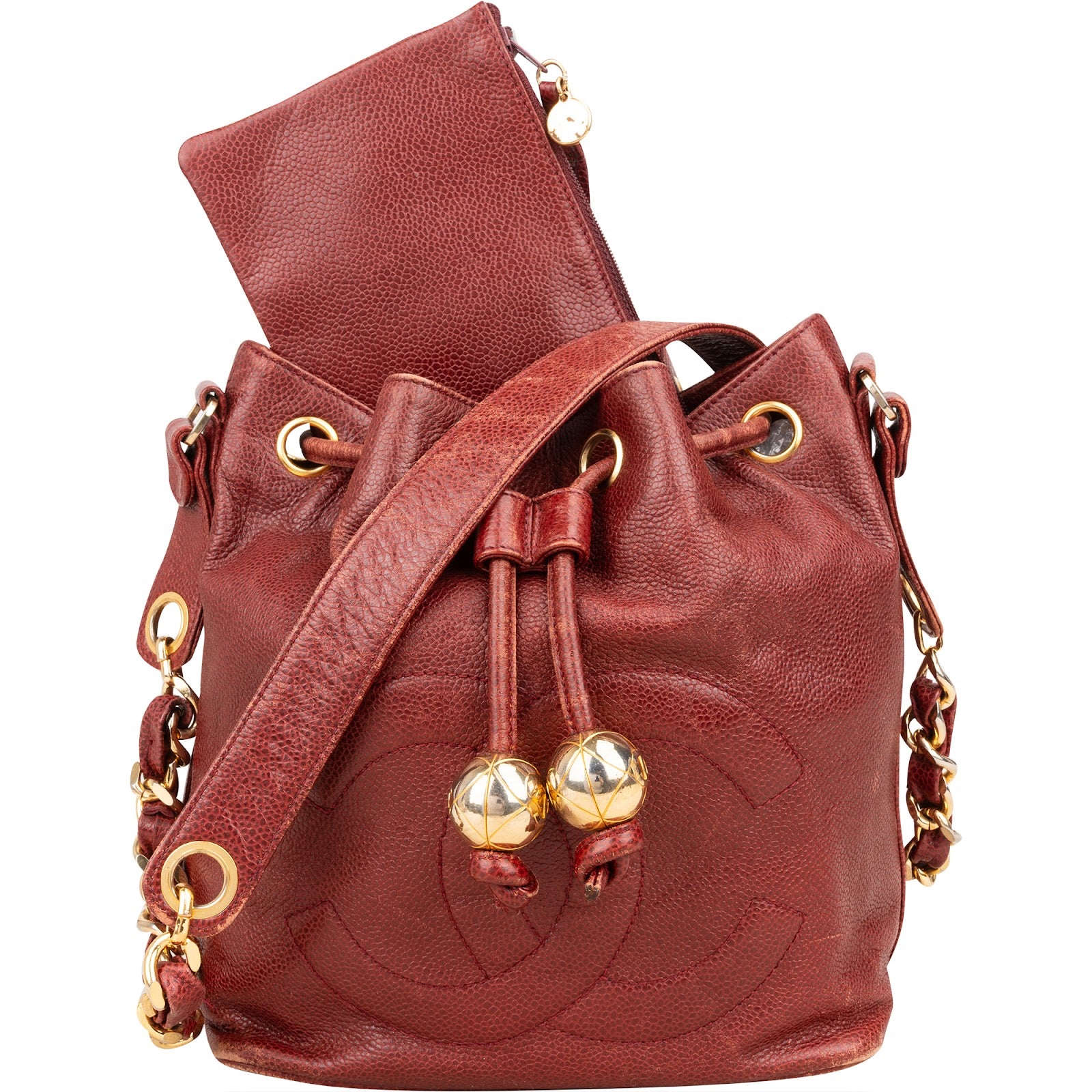 [🔄️B20 / F47] Chanel Caviar Leather CC Drawstring Bucket Crossbody Bag - vintageandkickz