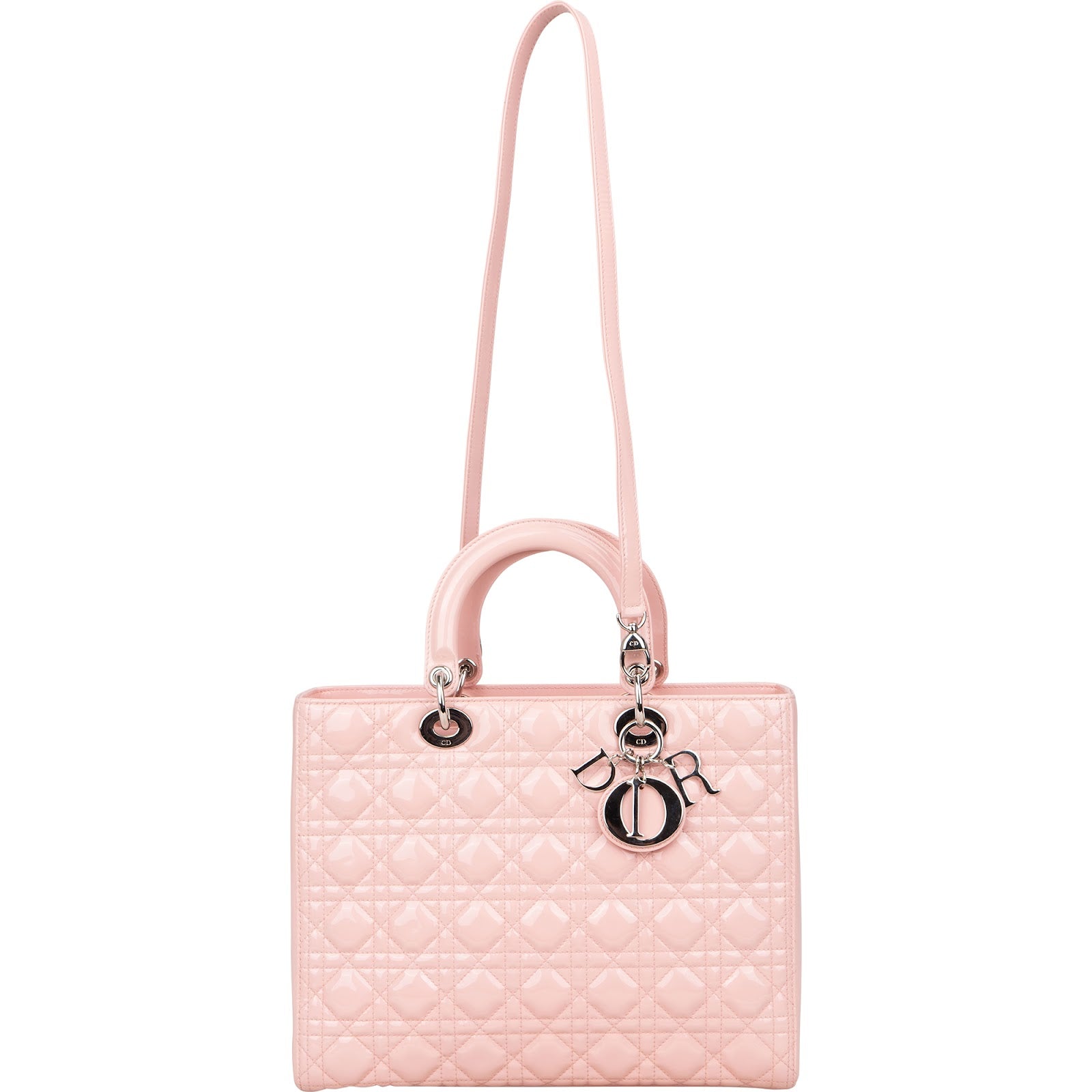 [🔄️B09 / F25] Christian Dior Pink Patent Leather Large Lady Dior Handbag - vintageandkickz