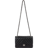 Chanel Quilted Caviar Leather Palladium Double Flap Jumbo Crossbody Bag