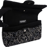 Chanel Sequin Embellished Woven CC Medium Double Flap Shoulder Bag