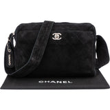 Chanel Quilted Suede Palladium Camera Crossbody Bag
