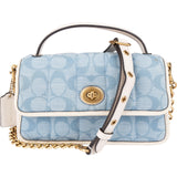 Coach Monogram Signature Quilted Cotton Chambray Turnlock 20 Crossbody Handbag