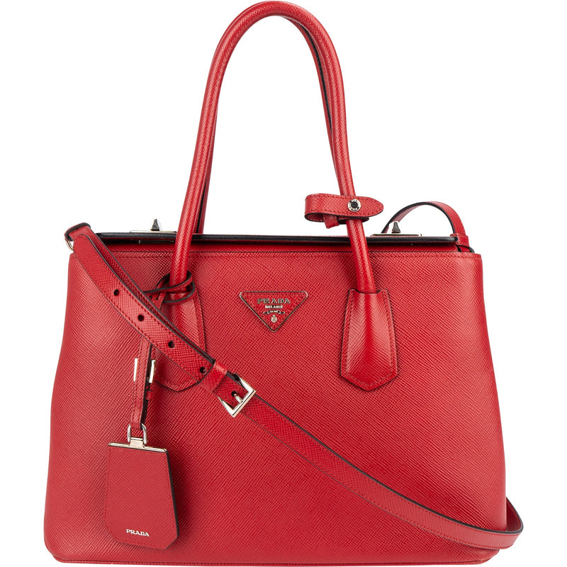 Prada Red Saffiano Leather Double Handbag