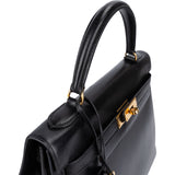 Hermès Noir Boxcalf Leather Kelly 32 Handbag