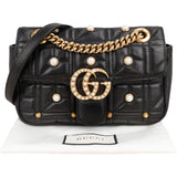 Gucci Monogram Quilted Leather GG Marmont Pearl Studded Shoulder Crossbody Bag