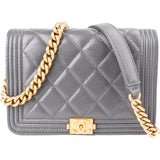 Chanel Quilted Caviar Leather Small Boy Mini Wallet On Chain Crossbody Bag