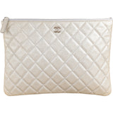 Chanel Quilted Metallic Glittered Caviar Leather CC Clutch