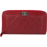 Chanel Caviar Leather Quilted Small Boy Zip Around Wallet