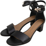 Hermès Black Calfskin Kelly Lock Nuba 50 Block Heel Manege Sandals (40)