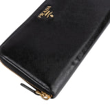 Prada Black Saffiano Leather Zip Around Wallet