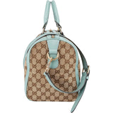 Gucci Monogram GG Canvas Blue Leather Web Stripe Joy Boston Handbag