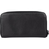 Prada Black Saffiano Leather Triangle Zip Around Wallet