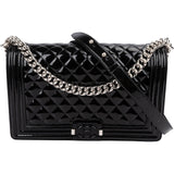 Chanel Quilted Patent Caviar Leather Large Boy Single Flap Crossbody Bag