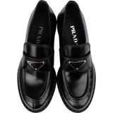 Prada Black Brushed Patent Leather Loafers (37)