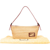 Fendi Raffia FF Buckle Baguette Shoulder Bag
